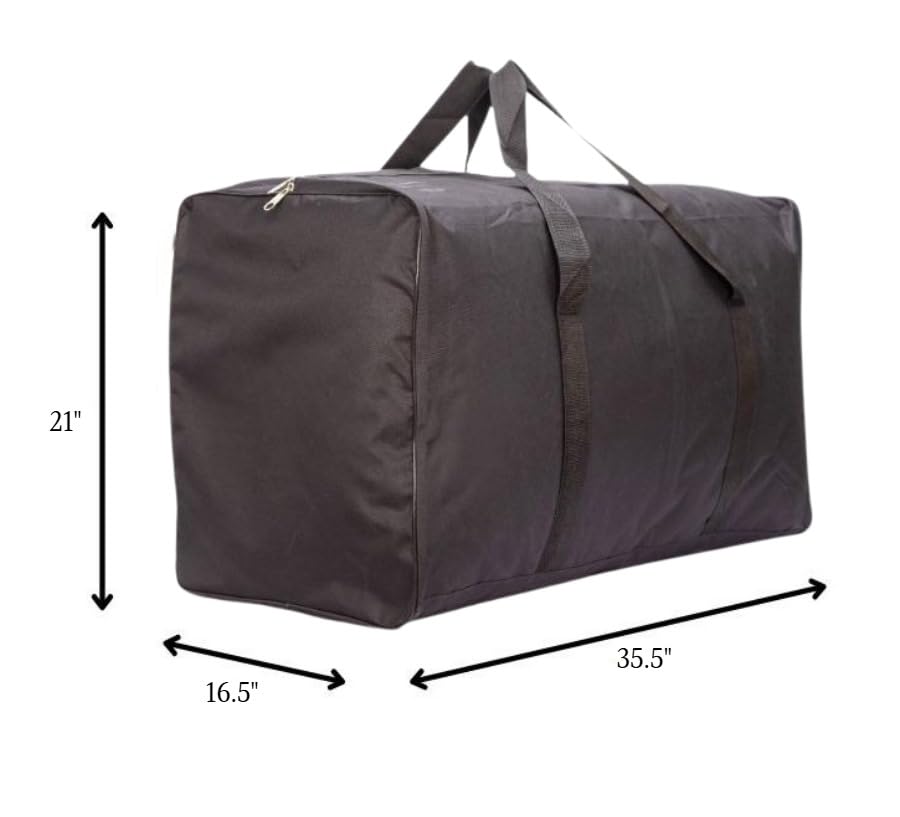 Extra Large Foldable Duffel Bag for Travel – Heavy-Duty Cargo Bag with Zippers & Reinforced Handles, TSA Approved, Water-Resistant, Security strap, black, 88.90 cm, Heavy-duty Cargo Duffel