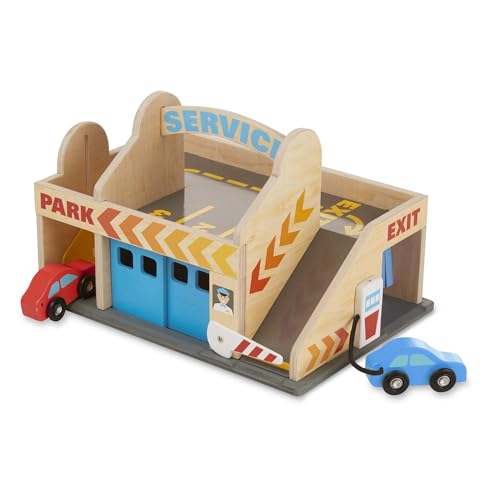 Melissa & Doug Service Station Parking Garage | Wooden Vehicle | Pretend Play | 3+ | Gift for Boy or Girl