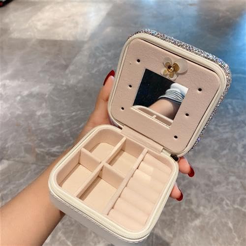 Lagnlnaoy Luxury Crystal Rhinestone Travel Jewelry Box, Portable Ring Earring Organizer Case, gifts for mom sister Gifts