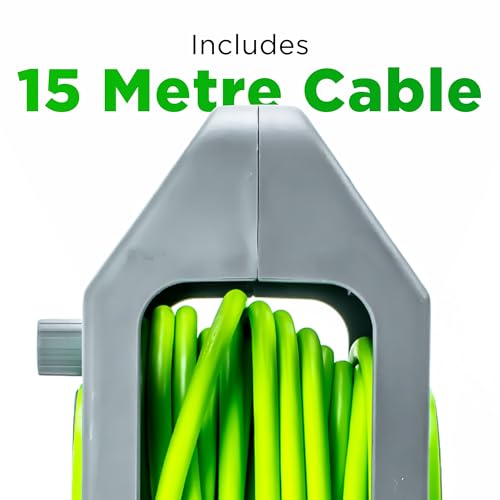 STATUS 2 Socket Cable Reel | 15m Green Extension Lead | 13A with Thermal Cut Out | Heavy Duty Outdoor Extension Lead | S15M2SHBCR1PK2