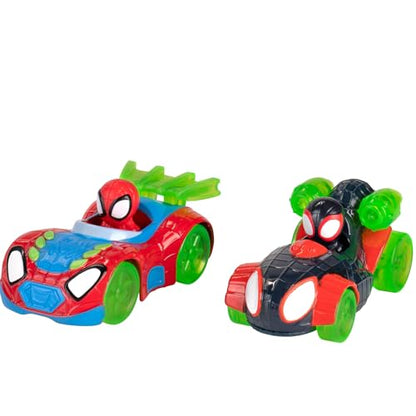 Marvel Spidey and His Amazing Friends Spidey’s Mega Jump HQ Track - 39-Inch Dual Race Track with Elevator, Control Center, Web Tunnels and Two Exclusive Amazing Metals Vehicles