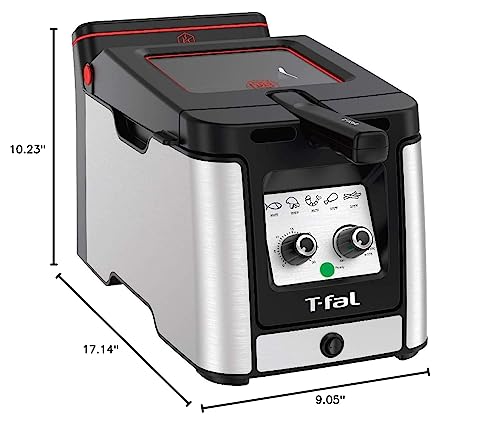 T-fal 3.5L Stainless Steel Deep Fryer with Basket for Home Use, 1700W, Deep Fryer with Oil Filtration, Temp Control, Digital Timer