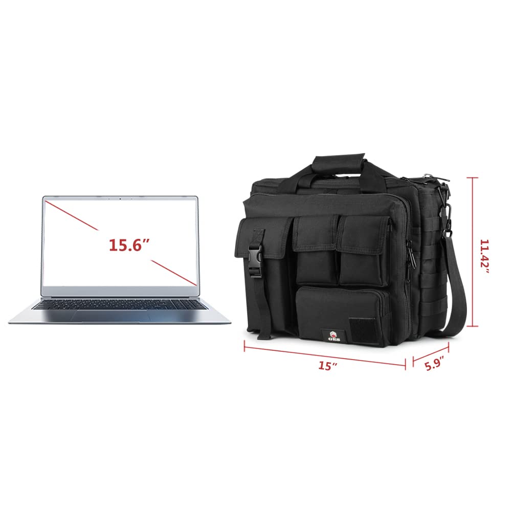 GES 15.6 inch Laptop Bag, Multi-funtion Men's Outdoor Tactical Nylon Shoulder Laptop Messenger Bag,Briefcase Handbags for Camera/Tablet/Notebook (Black)