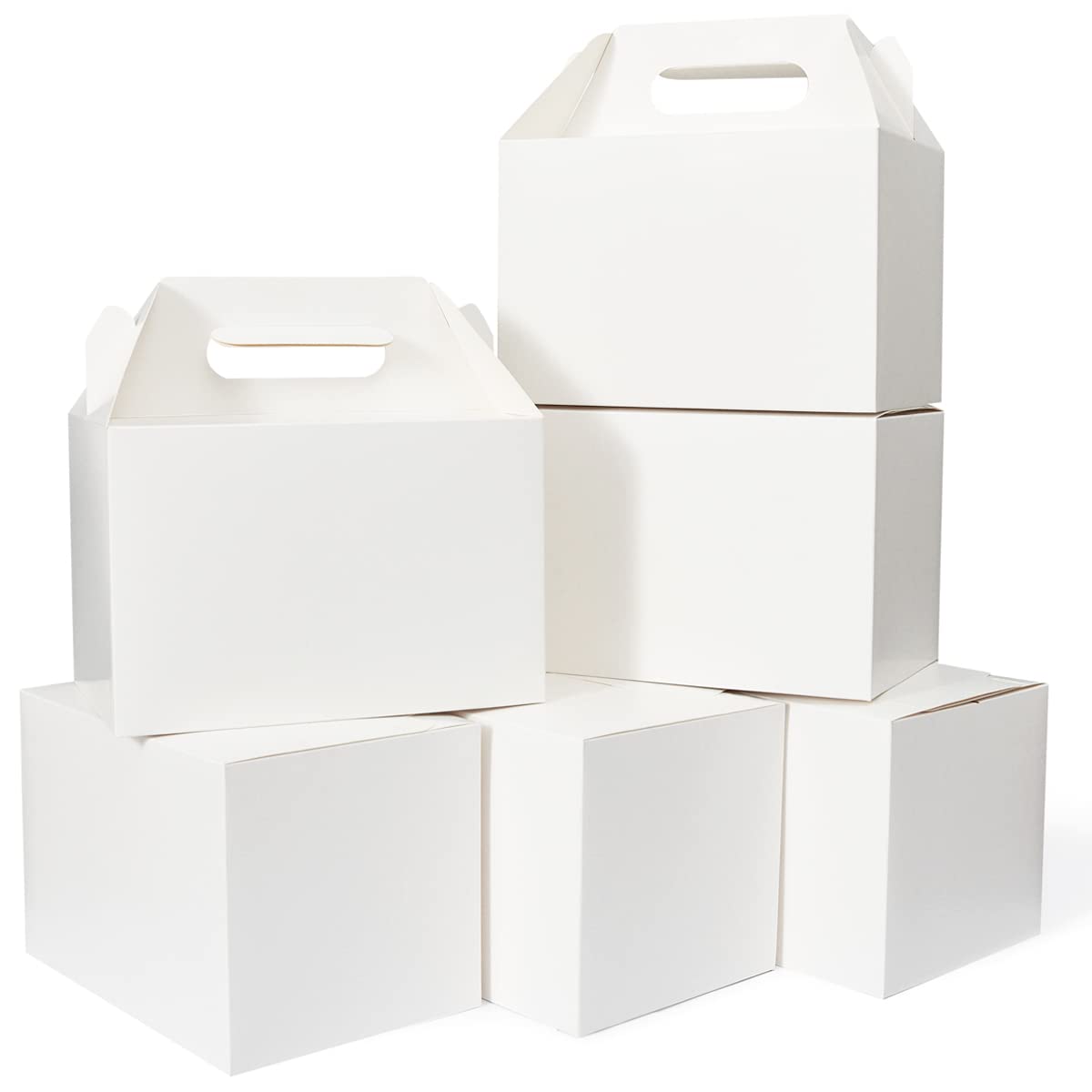 Happyhiram 30 CT Large Welcome Boxes with Handles White, 9x6x6 Gable Gift Easter Boxes Cardboard Paper Party Favor Boxes Barn Style Carry Out Box Recyclable Paper Gift Packaging Boxes for Food Box Lunch Cookies Donuts Baby Shower Bridal Shower Wedding