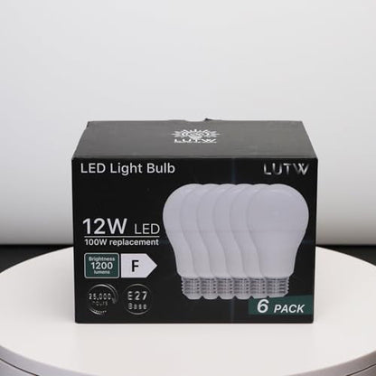 LUTW E27 Screw Bulb, Neutral White 4000K, 12W E27 LED Bulb Equivalent to 100 Watts Incandescent Bulb, 1200LM Super Bright Screw in Light Bulbs for Lamps, Non-dimmable, Pack of 6