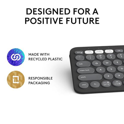 Logitech Pebble Keys 2 K380s, Multi-Device Bluetooth Wireless Keyboard with Customisable Shortcuts,Slim and Portable,Easy-Switch for Windows/macOS/iPadOS/Android/Chrome OS, QWERTY UK Layout, Graphite