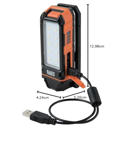 Klein Tools 56403 LED Light, Rechargeable Flashlight/Worklight with Kickstand and Carabiner, Charges Small Electronics, for Work, Camping