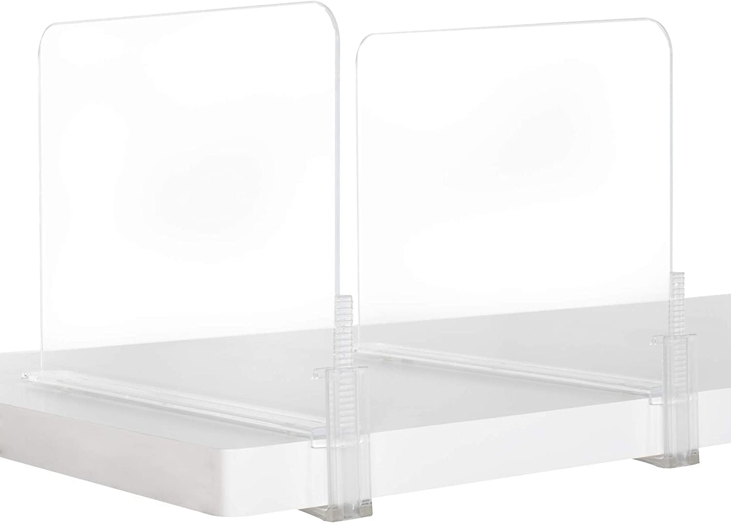 Richards Homewares Acrylic Shelf Dividers - Purse, Sweaters Organizer for Closet - Clear Separators Closet Shelf Organizer - 4 Pack Adjustable up to 2.5” Thick