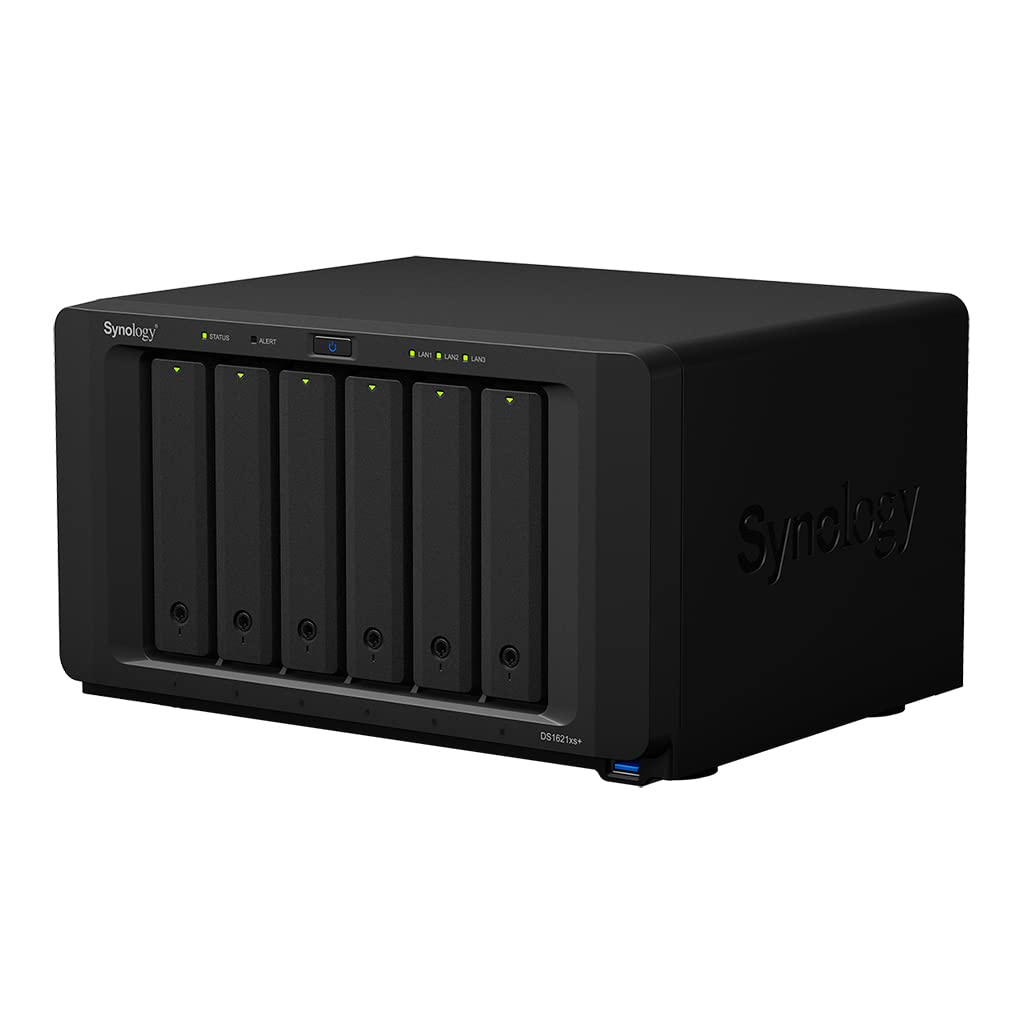 Synology DiskStation DS1621+ NAS Server with Ryzen 2.2GHz CPU, 32GB Memory, 48TB HDD Storage, 1TB M.2 NVMe SSD, 4 x 1GbE LAN Ports, DSM Operating System