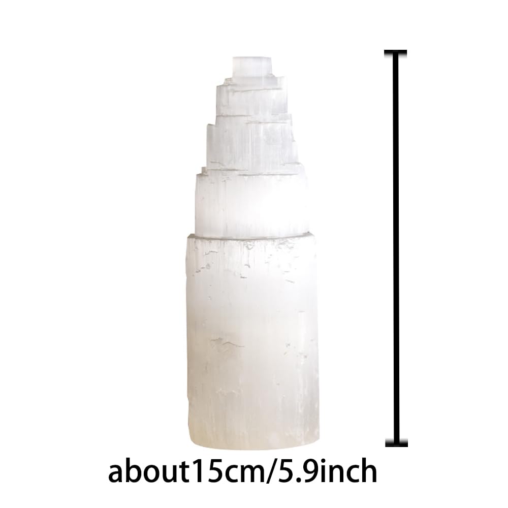 Natural Selenite Crystal Selenium Skyscraper Tower Carving Statue Home Decoration Stone Gypsum Tower for Home Decor Ornaments (15cm-1pcs)