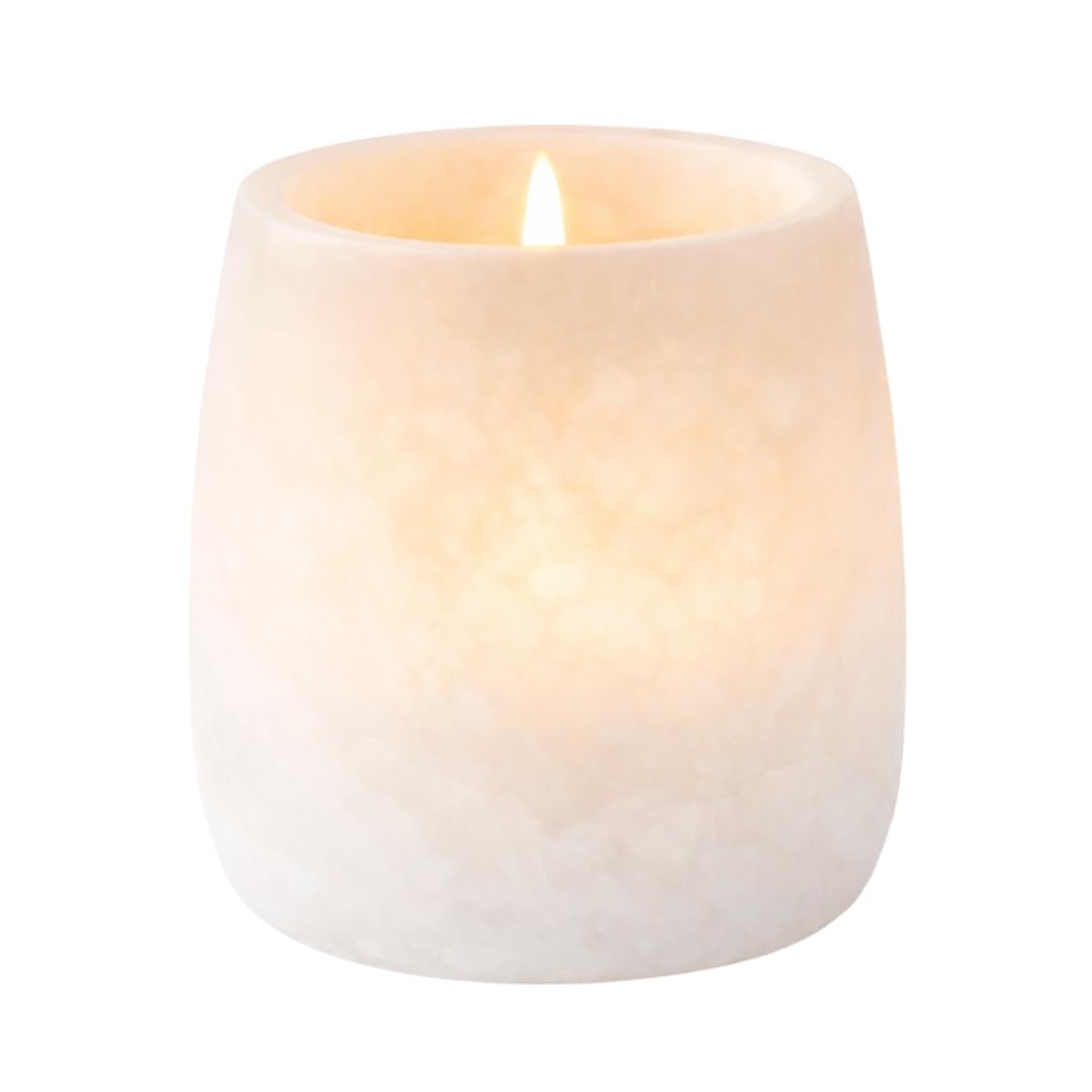 Single White Alabaster Candle Holder - Egyptian Tealight and Votive Candles Holders with Amber Glow for Home Décor - Natural Stone Soothing Tranquil