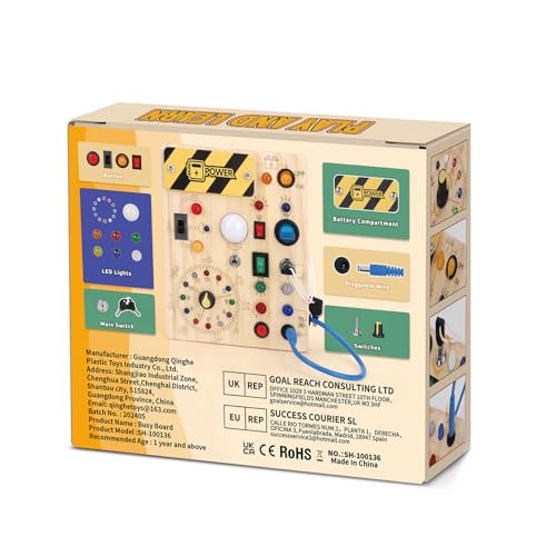 Konijiwa Toddler Toys Montessori Busy Board Toys for 1 2 3 Year old Boys Girls Wooden ToyS with With 10 Switches and 23 LED Lights Switch toy Sensory Learning Toys 1 2 Year old Baby Girls Boys Gifts