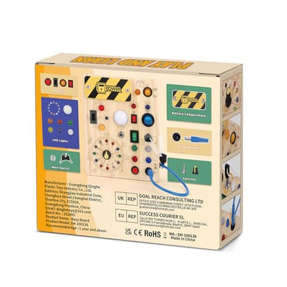Konijiwa Toddler Toys Montessori Busy Board Toys for 1 2 3 Year old Boys Girls Wooden ToyS with With 10 Switches and 23 LED Lights Switch toy Sensory Learning Toys 1 2 Year old Baby Girls Boys Gifts