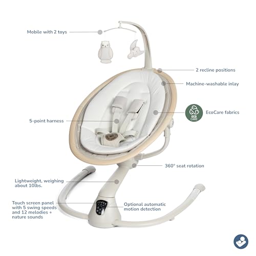 Maxi-Cosi Cassia Baby Swings for Infants: Smart Portable Baby Swing with Music, Lightweight & Foldable Baby Swing, 360 Rotation Infant Swing, Classic Oat