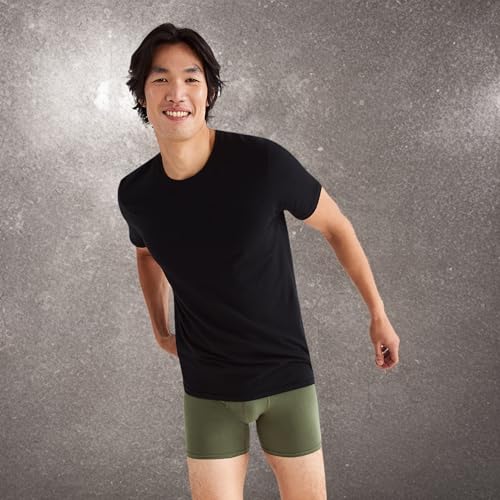 Hanes Men's Crew Undershirts, Moisture-Wicking Stretch Cotton Tee, 3-Pack, Chambray Jade, Black, Concrete Heather