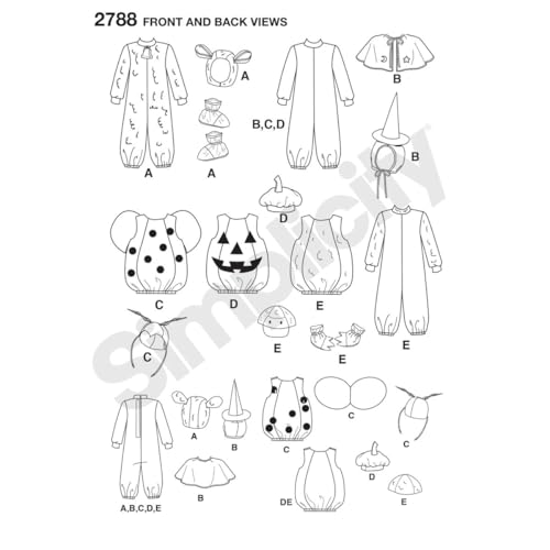 Simplicity 2788 Lamb, Chick, Witch, Pumpkin and Lady Sewing Pattern for Toddlers Halloween Costume, Sizes A 1/2-4