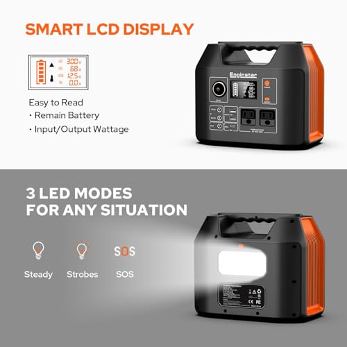 Portable Power Station EnginStar 300W Solar Generator 110V 296Wh Power Bank Two Pure Sine Wave AC Outlet 80000mAh Lithium Battery Pack for Camping Outdoors Trip RV Hunting Vans Emergency Backup