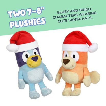 Bluey Toddler Plush Toys Pack of 2, 7-8”, Soft, Festive Holiday Season Plush Figure Toys with Santa Hats, Cuddly Plush Animals for Kids Ages 3+