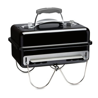 Weber Go-Anywhere Charcoal BBQ/Portable Grill with Folding Legs, Compact Design for Camping & Picnics, Durable Enamel, Precise Airflow Control, 42 x 26 cm Cooking Area, Black