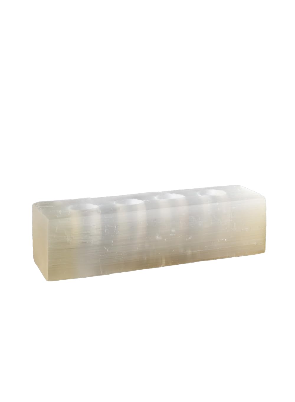Serene Spaces Living Selenite Tealight Candle Holder Log, 3.5" x 12.5" Natural Crystal Decorative White Votive Candlestick Holder for Kitchen, Tables, Wedding, Parties, Event Decor Centerpieces