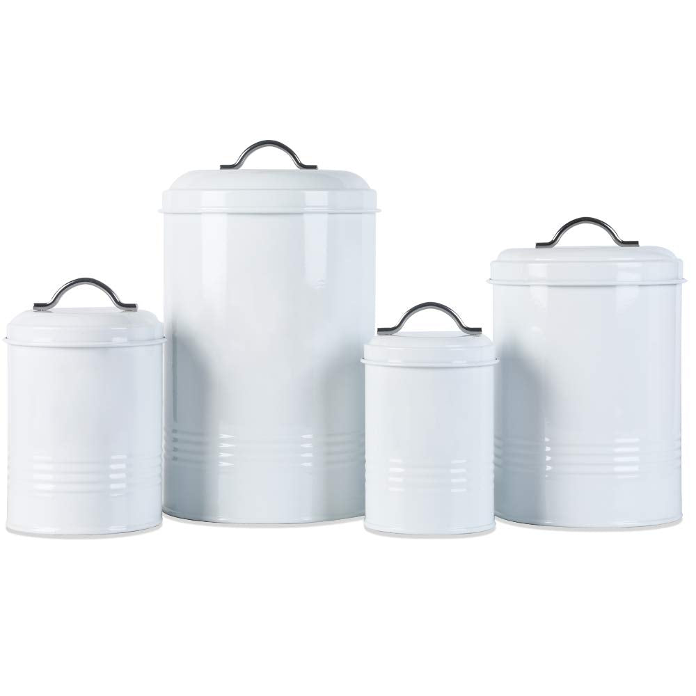 Brightalk Nesting Canisters Sets for the Kitchen, Set of 4 Airtight White Farmhouse Canister Jars with Removable Chalkboard Labels and Marker, for Flour Sugar Coffee Tea Storage
