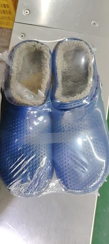 Waterproof Slippers Women Men Lined Clogs Winter Fur Garden Shoes Warm Mules House Anti-Slip Slippers Indoor Outdoor, Dark Blue, 10 UK, 44 EU