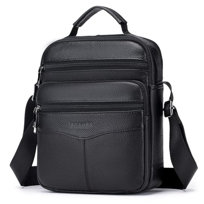 SPAHER Shoulder Bag Men Leather Handbag Business Messenger Backpack Crossbody Casual Tote Sling Travel Bag Document Bag with Top-Handle and Adjustable Strap Large Size