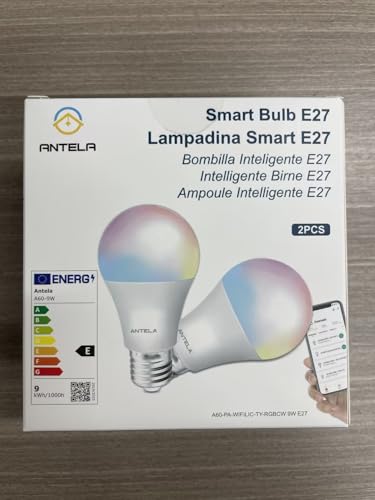 ANTELA Smart Bulb E27 Alexa WiFi Light Bulbs, 9W 1000LM LED Screw Bulb 2700K-6500K RGB Multicolored Dimmable, Smart Life App Control, Compatible with Alexa, Google Home, No Hub Required, 2 Packs