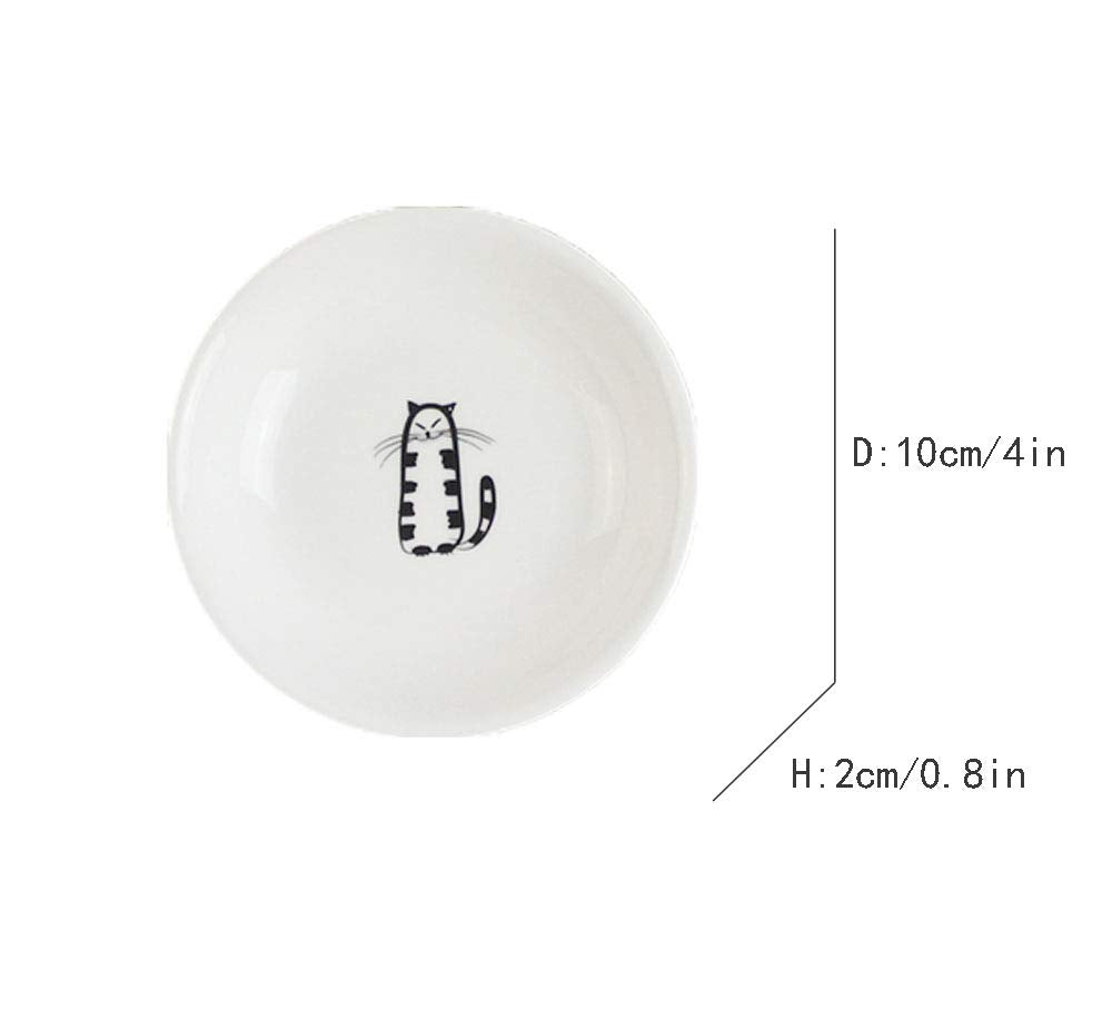 RockTrend Cute Cat Round Ceramic Sauce Dish Seasoning Dish Dessert Plate Snack Plate, 4 inches, Set of 6-Multicolor