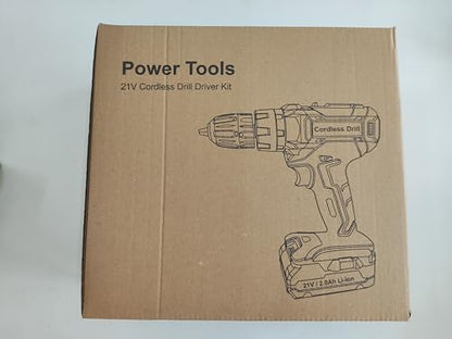 Power Drill Set 21V, Cordless Hammer Drill with 2 Batteries 2.0Ah,42N.m Max, 25+3 Torque, 2 Speed, LED Light, 20pcs Bits Electric Drills for Home
