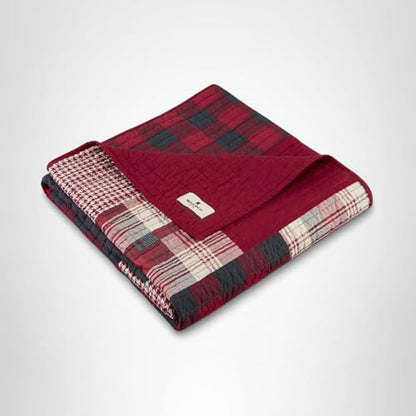 Woolrich Luxury Quilted Throw - Cabin Lifestyle, Patchwork with Moose Design All Season, Lightweight and Breathable Cozy Bedding Layer Throws for Couch Sofa, 50" W x 70" L, Sunset Red