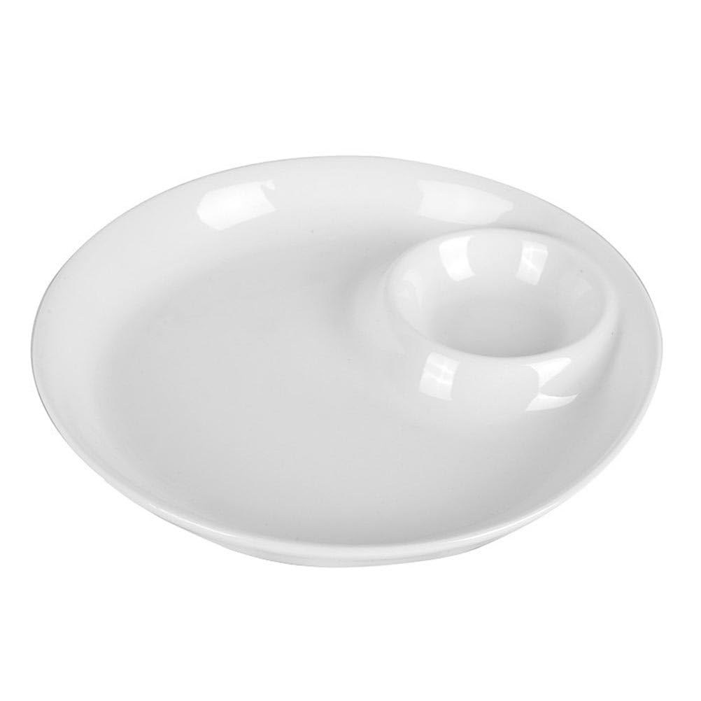 OKUMEYR White Ceramic in-Dish with Saucer 9-Inch Multi-Functional Dumpling and Salad Plate for Home Dining and Entertaining