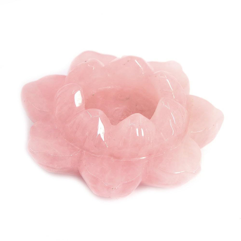 Justinstones Carved Rose Quartz Gemstone Lotus Flower Crystal Ball Stand