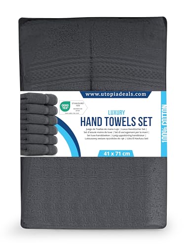 Utopia Towels - Premium Hand Towels - 100% Combed Ring Spun Cotton, Ultra Soft and Highly Absorbent, Extra Large Thick Hand towels 41 x 71 cm, Hotel & Spa Quality Hand Towels (6-Pack) (Grey)