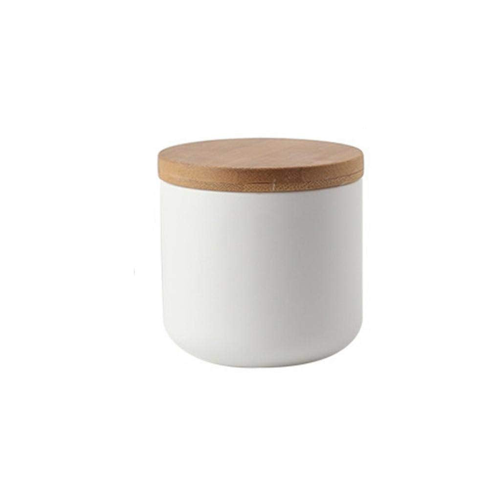 YYW Ceramics Food Storage Jar Canister with Airtight Seal Bamboo Lid, Simple Style Kitchen Canister for Food Storage, Store Coffee, Sugar, Tea, Spices and More (White (8.79oz/260ml))