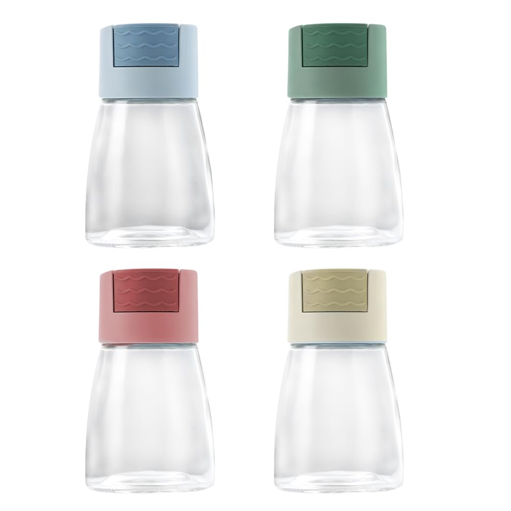 DONGKER Salt Pepper Shakers,4 PCS Precise Quantitative Push Spice Jars Press Type Salt Dispenser for Kitchen Daily Cooking