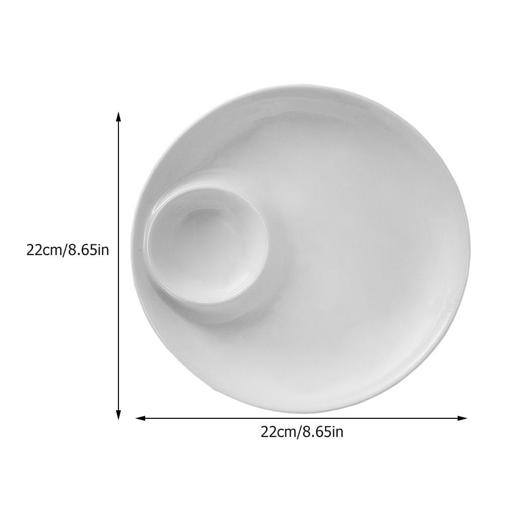 OKUMEYR White Ceramic in-Dish with Saucer 9-Inch Multi-Functional Dumpling and Salad Plate for Home Dining and Entertaining