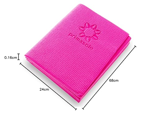 Primasole Folding Travel Yoga Mat Foldable light weight Easy to carry to Workout Fitness Class Beach Park Travel Picnics 4mm thick Azalea Pink Red Color PSS91NH027A