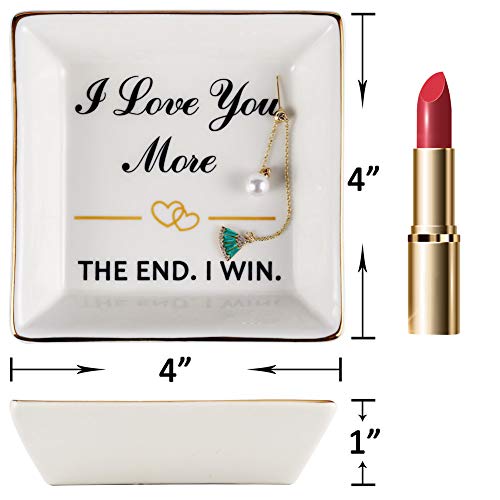 AREOK Best Wife Gifts from Husband, Happy Anniversary - Valentines Day Birthday Gifts for Her Wife Girlfriend Romantic, Ceramic Ring Dish Holder, Jewelry Tray, Trinket Dish, I Love You More