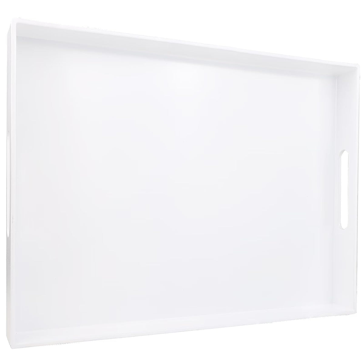SforGUVA White Serving Tray for Coffee Table, Rectangular Plastic Decorative Tray with Handles for Entertaining, Outdoor Patio, Living Room, Ottoman, Bathroom Counter, 11.8”*15.7”*1.6”