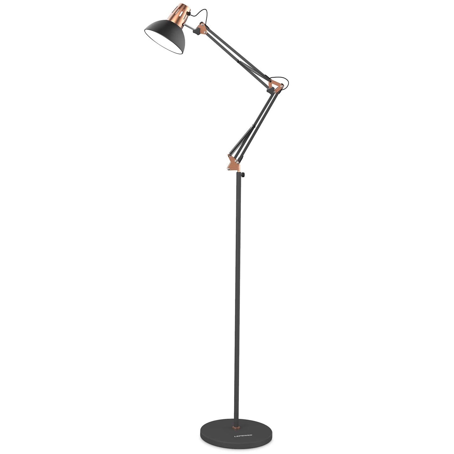 LEPOWER Floor Lamp, Metal Adjustable Reading Swing Arm Standing Lamp with Heavy Metal Base, Eye-Caring Reading/Pole Lamp with On/Off Switch for Living Room, Bedroom, Office Sand Black