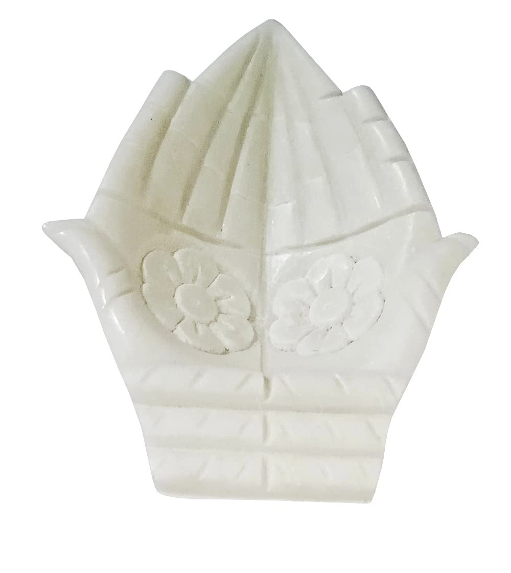 Purpledip Marble Bowl 'Anjali Hands': Fill With Water or Flower Petals Or Use As Small Serving Platter (12470A)
