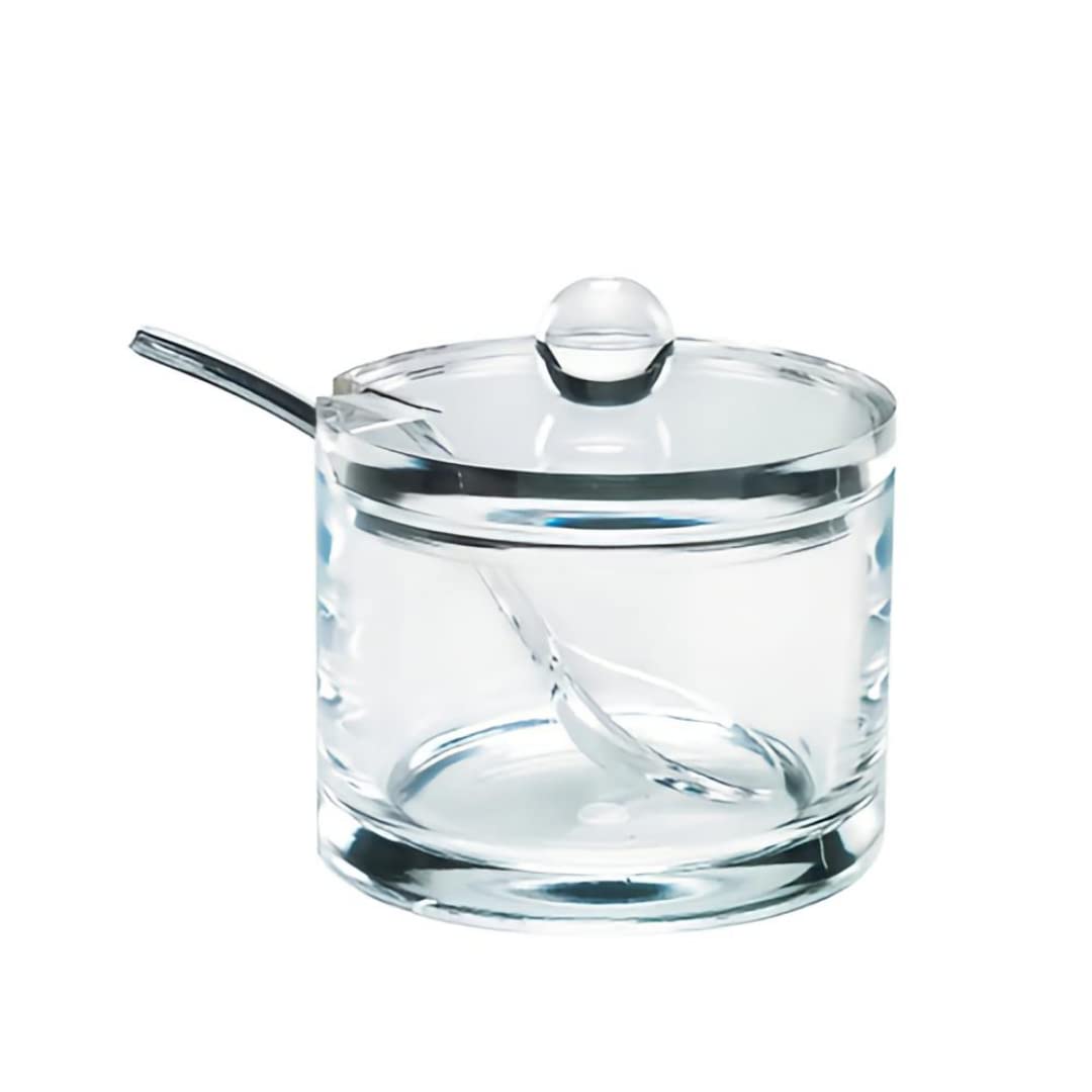 J&M DESIGN Sugar Bowl With Lid And Spoon, 8 oz Airtight Container, Clear Acrylic Sugar Jar Holder for Coffee Bar, Tea and Baking
