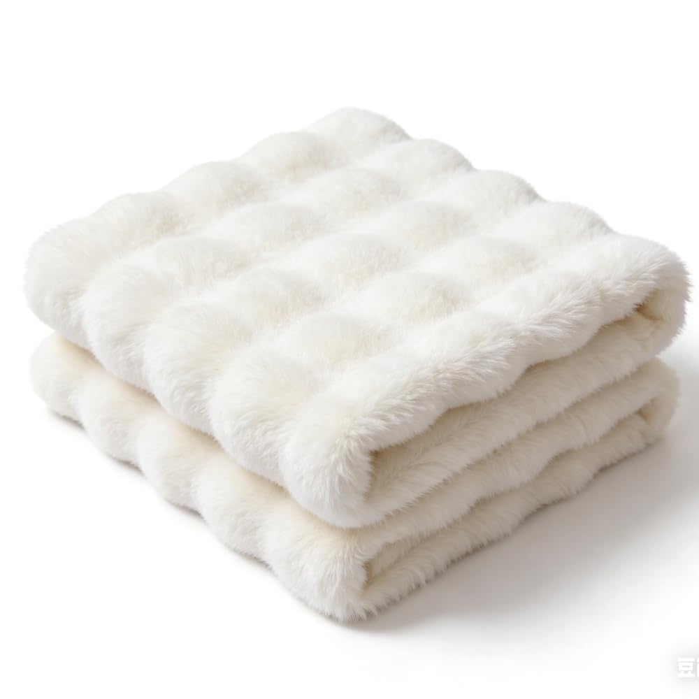 Faux Fur Throw Blanket for Bed, Ultra Soft Plush Thick Blankets for Sofa, Luxury Fluffy Reversible Throw Blanket 950GSM for Home & Room Decor, Winter Warm Blanket Women Children (White, 20"*20")