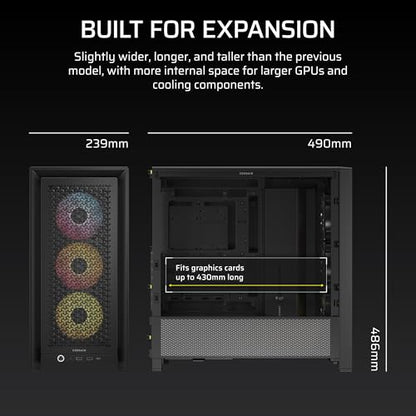 CORSAIR FRAME 4000D RS ARGB Modular Mid-Tower ATX PC Case – High Airflow, 3x Pre-Installed RS ARGB Fans, InfiniRail™ Fan Mounting System, ASUS BTF, MSI Project Zero, Gigabyte Project Stealth – Black