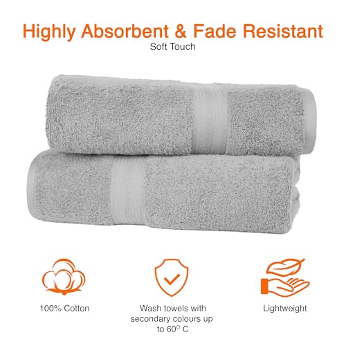 Amazon Basics 2 Bath towel for bathroom, Fade Resistant 100% Cotton Bath Towels, soft absorbent, 2-Pack (70x140 cm), Grey