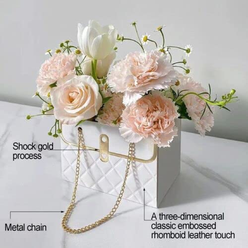 NADUSEP 6pcs Flower Paper Gift Box, Bouquet Storage Bucket Florist Handbag with Metal Chain Gift Case, Flower Boxes for Arrangements Wedding Valentine's Mother's Day Birthday Bridal Shower Graduation Anniversary Thanksgiving Christmas