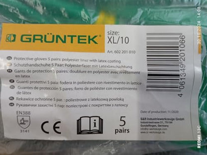 GRÜNTEK 5 Pairs Gardening Work Gloves - Size XL / 10 Gloves Latex coated, for private and commercial use
