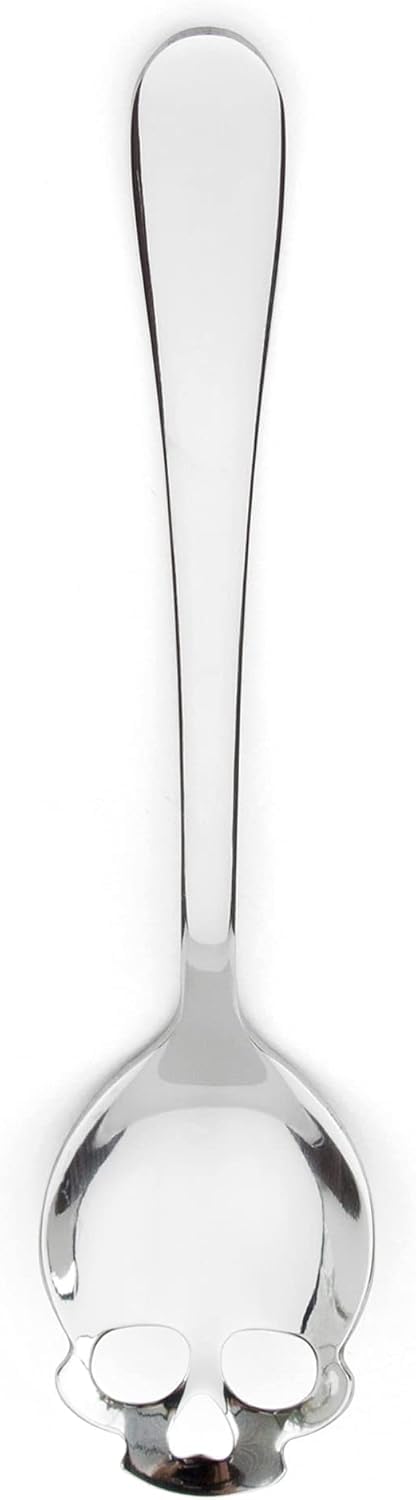 Suck UK Skull Teaspoon - Gothic Home Decor - Goth Gifts - Spooky Home Decor - Gothic Accessories - Sugar Spoon - Halloween Kitchen - Skull Kitchen - Spooky Coffee Slotted Spoon - Halloween Gifts