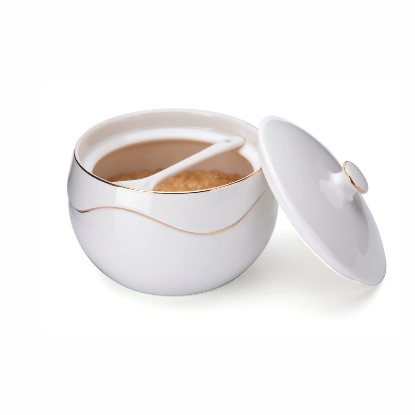 KITCHENDAO Bamboo Salt Cellar and Porcelain Sugar Bowl